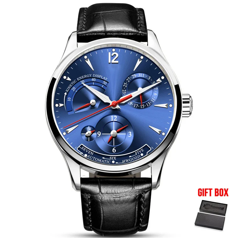 Карнавальные мужские часы, многофункциональные автоматические механические часы, самовзводные мужские деловые водонепроницаемые наручные часы, Relogio masculino - Цвет: Silver Blue