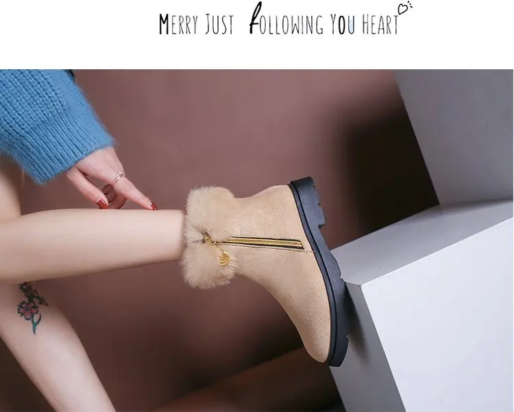 Botas mujer invierno/ г. Однотонные замшевые зимние теплые женские ботинки с круглыми носками женские модные ботильоны женская обувь 35-40