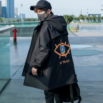 

2019 Autumn And Winter New Korean Version Of The Long Men's Tooling Hooded Solid Color Casual Loose Windbreaker