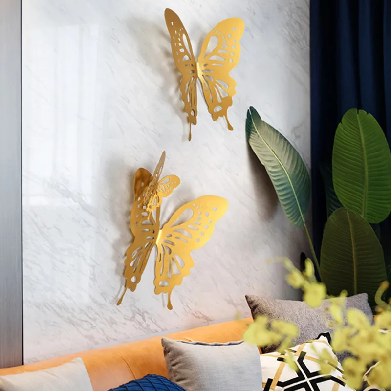  Chinese Style Electroplate Butterfly Iron Art Wall Accessories Stereoscopic Bedroom Background Wall - 4000034712131