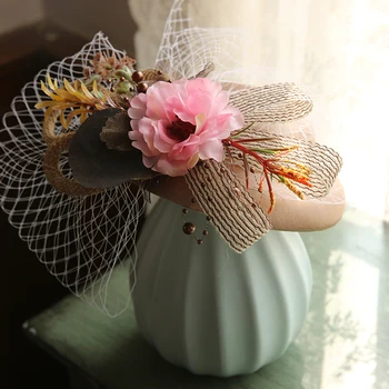 

Brand Paris Elegant Ladies Veil Flower Fascinator Hat Hair Clip Fairy Wedding Church Cocktail Party Fedora Hat Flower Headwear