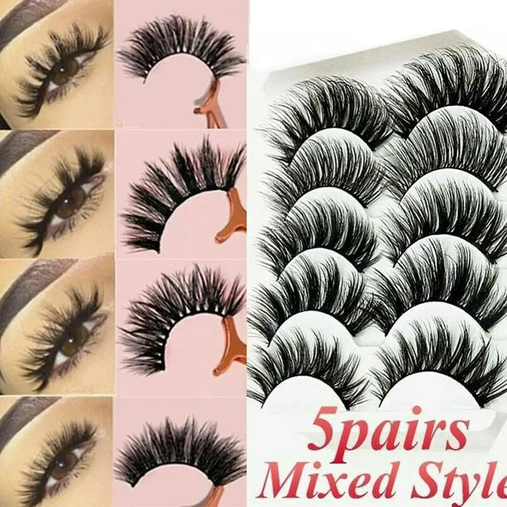 

5 Pairs 3D Mink Hair Natural Cross False Eyelashes Long Messy Makeup Fake Eye Lashes Extension Make Up Beauty Tools High Quality