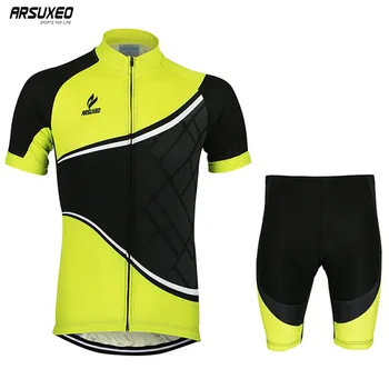 

ARSUXEO Men's Cycling Jersey Set Short Sleeves MTB Suits Bike Bicycle Shirts Padded Clothing Uniforms Reflective Quick Dry ZSS57