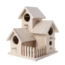 Creative Wooden Bird House Fence Birdhouse Hanging Decoration Practical Bird Nest Wooden Box1
