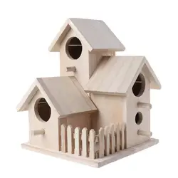 Creative Wooden Bird House Fence Birdhouse Hanging Decoration Practical Bird Nest Wooden Box1
