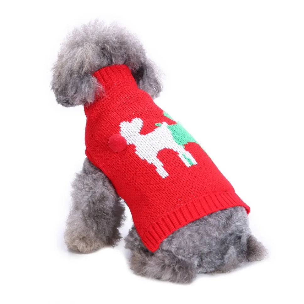 

Pet dog clothes striped high collar hoodie autumn and winter two-color pet dog puppy knitted sweater coat warm clothes Christmas