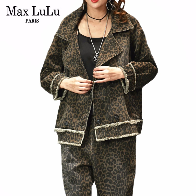 Max LuLu 2019 корейский модный женский леопардовый комплект из двух предметов Женские