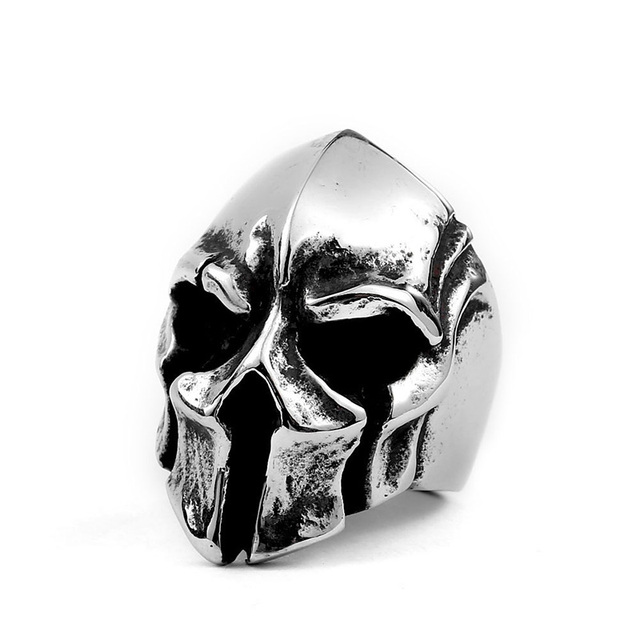 Exaggerated Warrior Skull Mask Ring Fashion Men Domineering Ring Death Demon Retro Ring Jewelry Gift Resizable