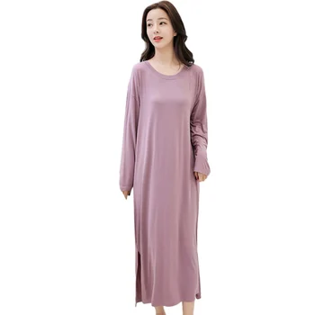 

Pregnant Women Loose Modal Nightdress Ladies Long-sleeved Dress Large Size Long Night Dress