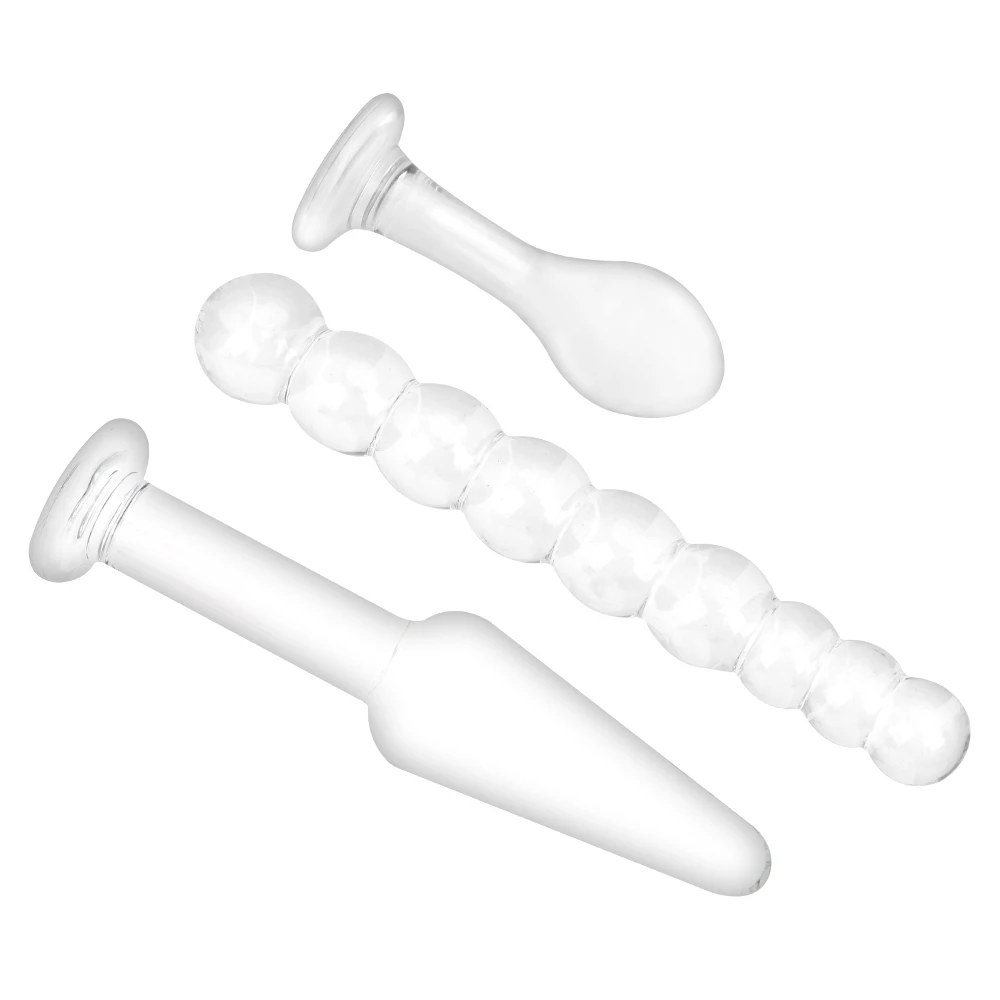 IKOKY 3 pezzi di spina anale in vetro di cristallo dildo massaggiatore della prostata perline trasparenti stimolazione del sedere giocattoli sessuali per donne uomini_voghion.com