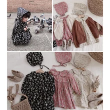 Primavera 2019 niñas Vintage vestido Floral Pastel + sombrero de encaje primavera vestido para paseo para niños Bebé Vestidos de princesa de manga larga conjuntos