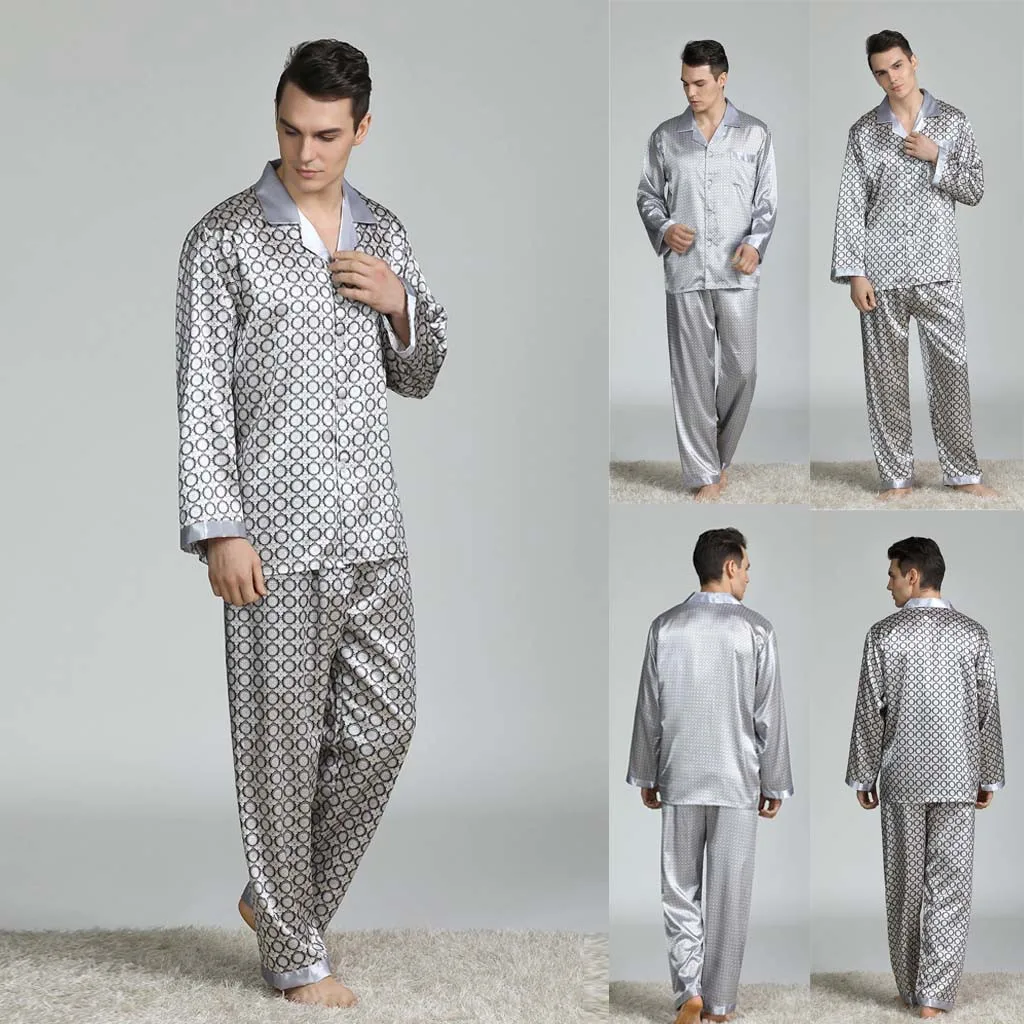 Feitong pijama hombre, Мужская Новая мода, черный, серый цвет, с длинными рукавами, с принтом, домашняя одежда, одежда для сна, Пижамный костюм, pijama masculino