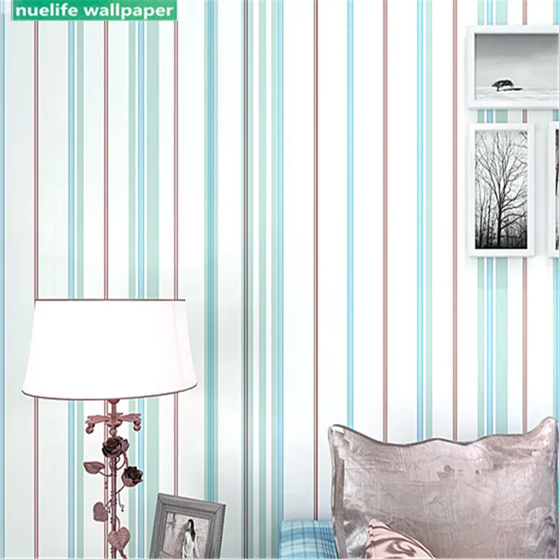 

blue striped Mediterranean style kids room living room bedroom wallpaper non-woven vertical pattern modern minimalist style