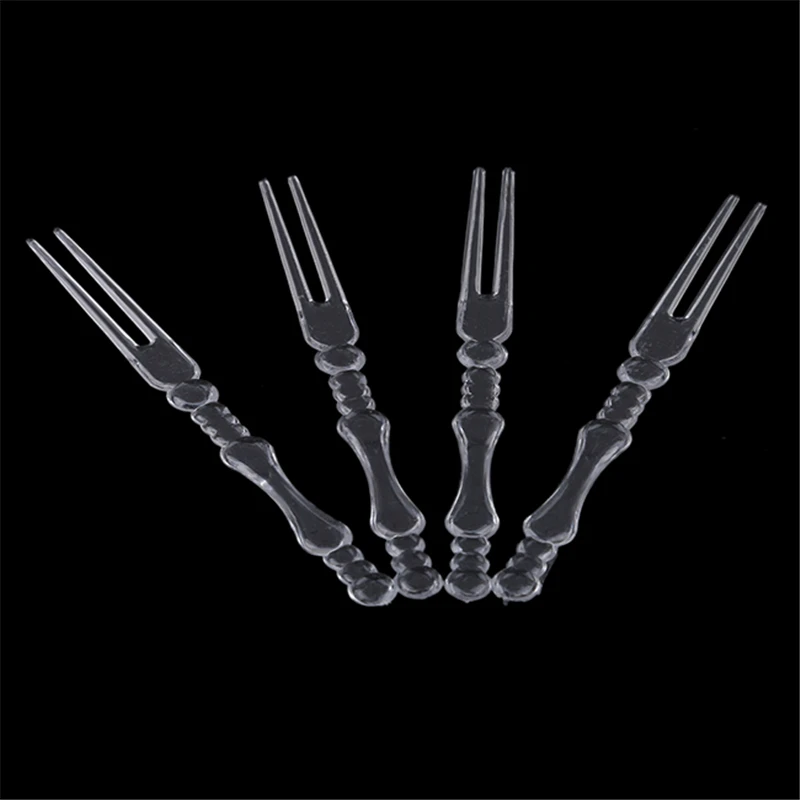 80Pcs Mini Clear Transparent Disposable Home Dining Plastic Food Cake Fruit Forks Picks Skewer Set For Party BBQ Sticks | Дом и сад