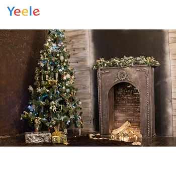 

Yeele Christmas Backdrop Vintage Wood Old House Fireplace Tree Baby Portrait Vinyl Photography Background For Photo Studio Shoot