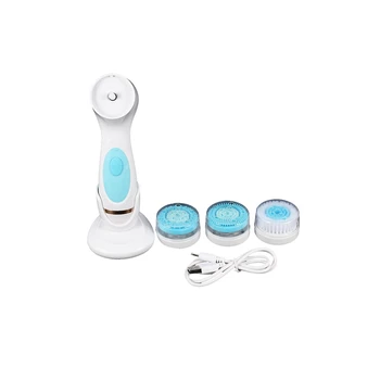 

Blue Electric Facial Cleansing Brush Face Cleanser Brushes with 3 Brush Head Skin Care Tool Beauty Machine
