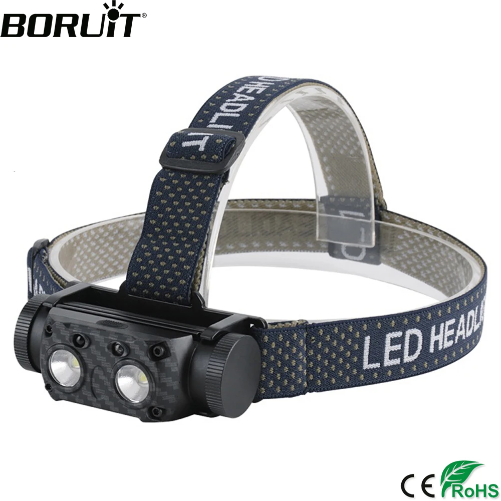 US $17.99 BORUiT B35 XML2 LED Headlamp IR Motion Sensor 3000LM Headlight Rechargeable 21700 Waterproof Head Torch For Camping Hunting