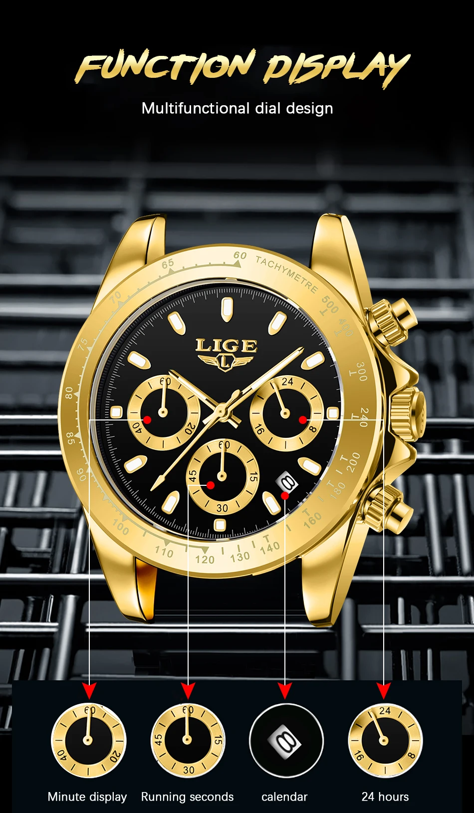 2022 LIGE Military Sport Mens Watches Top Brand Luxury Gold Quartz Watch For Men Stainless Steel Waterproof Clock Men's Watch