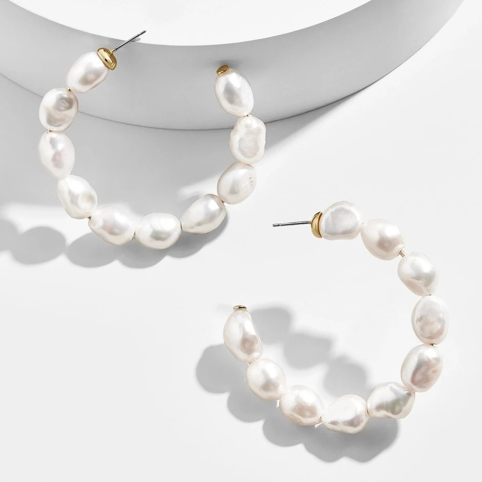 

Fashion women Accessories Big Statement Pearl Beaded Hoop Earrings Boho Hoops Jewelry
