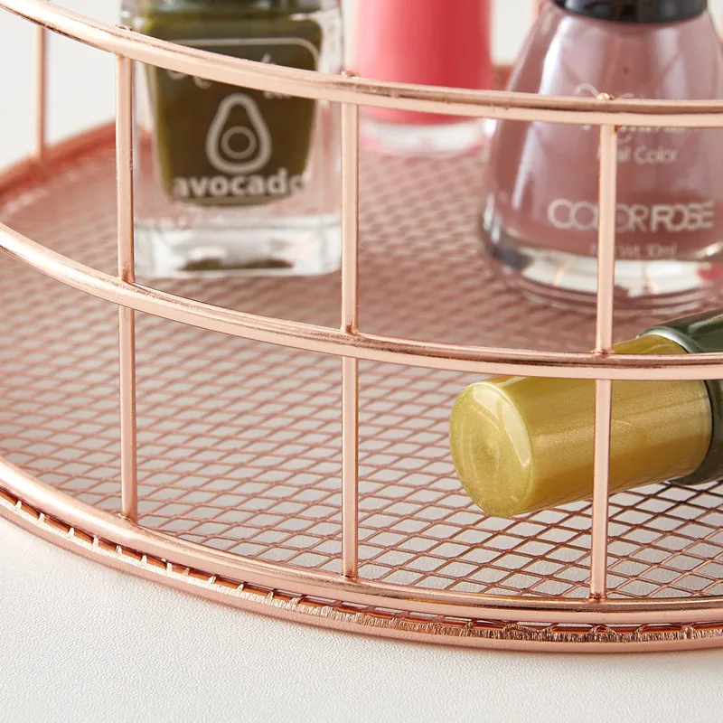 Rose gold iron art Nordic makeup storage box eyeliner brush storage cup dressing table makeup cosmetics round storage basket 3