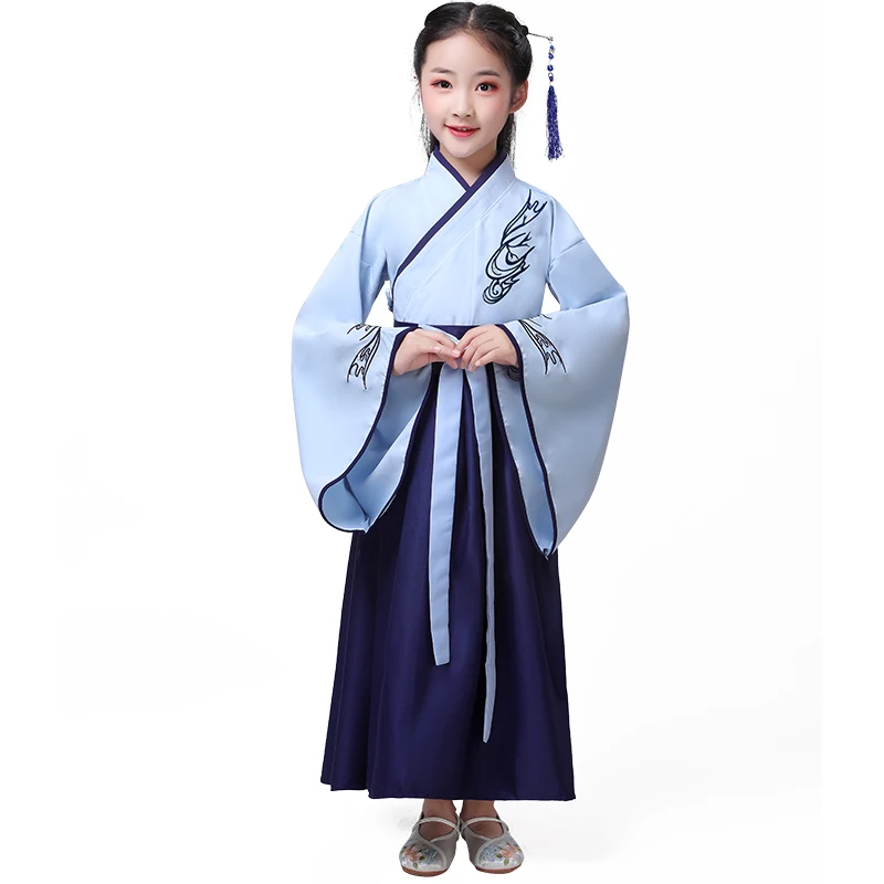 Качественные китайские Hanfu для мальчиков и девочек, школьная форма для детей, костюмы на Хэллоуин, карнавальные костюмы для детей - Цвет: flaresleeve girl1