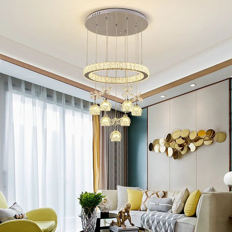 

Jmzm Modern Crystal Chandelier Petals Crystal Decoration Three-color LED Lighting Living room Dining room Indoor Lighting