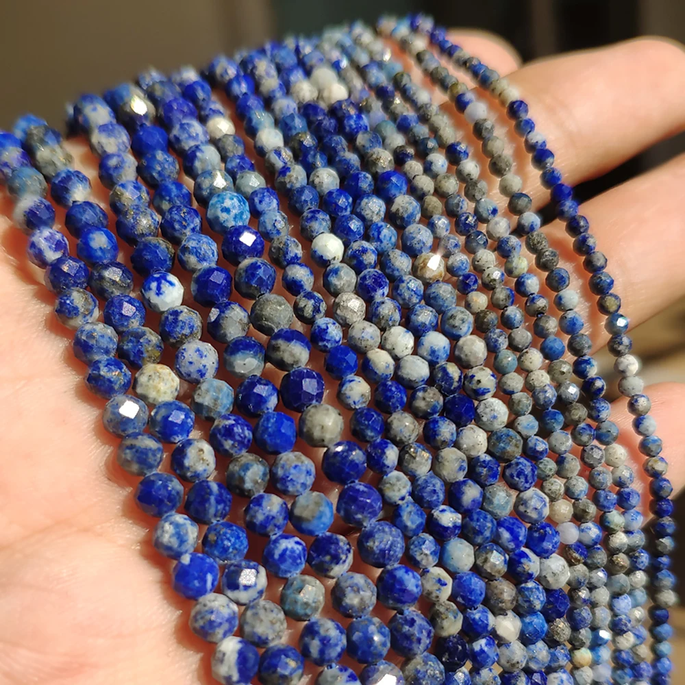 Faceted Blue Natural Sandstone Beads for Jewelry Making - Handmade Waist Beads, Women's Stone Beads Collection