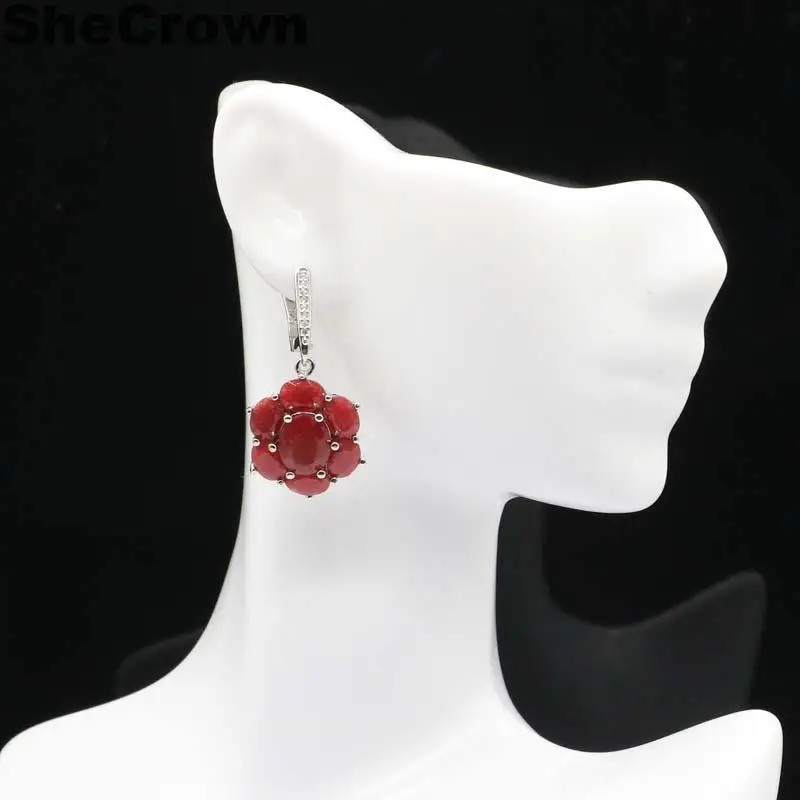 Серьги женские из серебра 925 пробы с натуральным красным Рубином 38x17