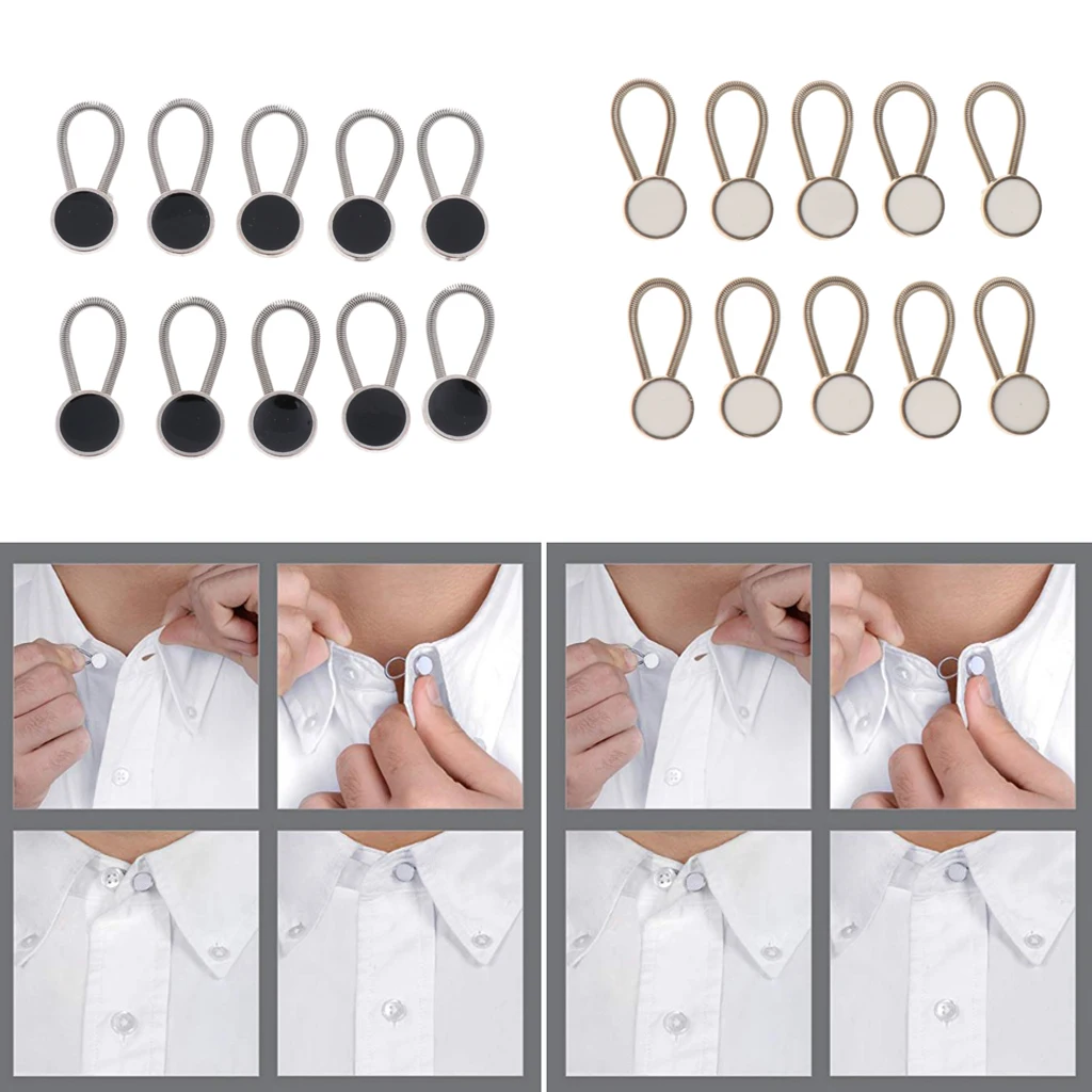 10 Pieces Metal Collar Button Extender Extension Spring Elastic For Shirt Dress Tuxedo Coat Pants Shirt