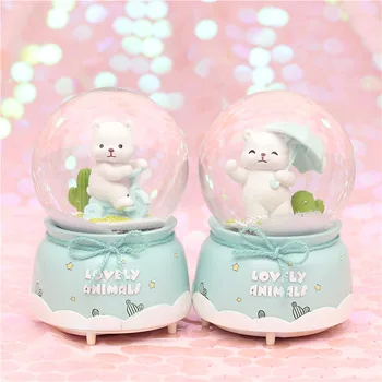 

10*15.8cm Cute Bear Crystal Snow Globes Glass Music Box snowball Home Office INterior Decoration Christmas Valentine's Day Gifts