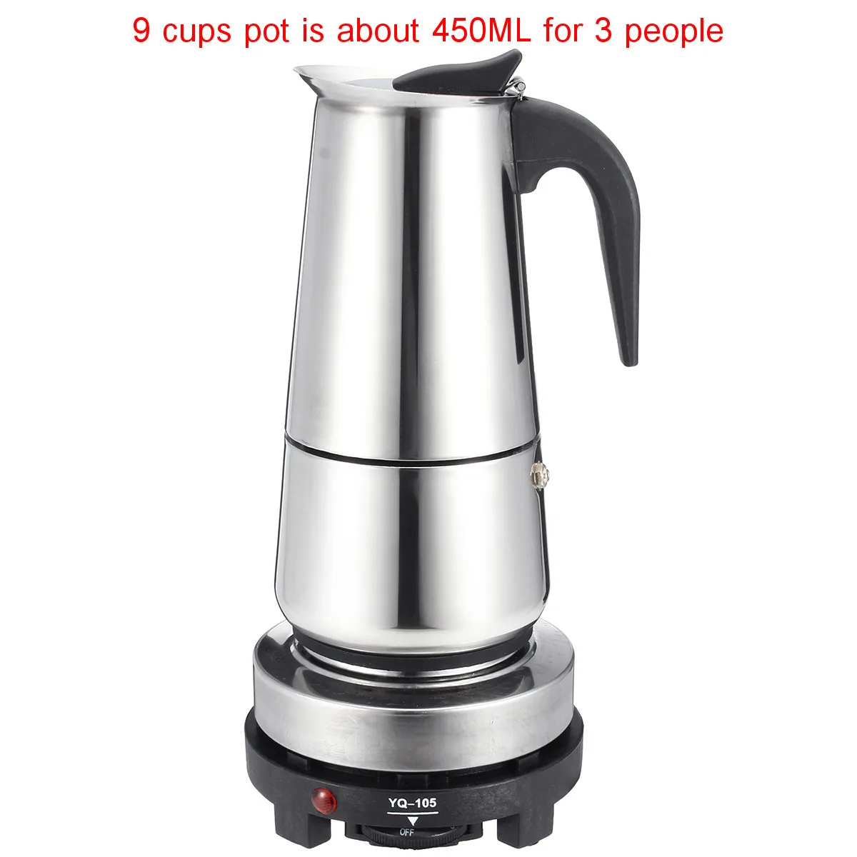 9 cups pot 200/450 мл Портативный эспрессо Кофе Мока Нержавеющая сталь с электрическим стартером Плита фильтр Кофеварка Кофе заварник чайник - Цвет: 9 cups pot