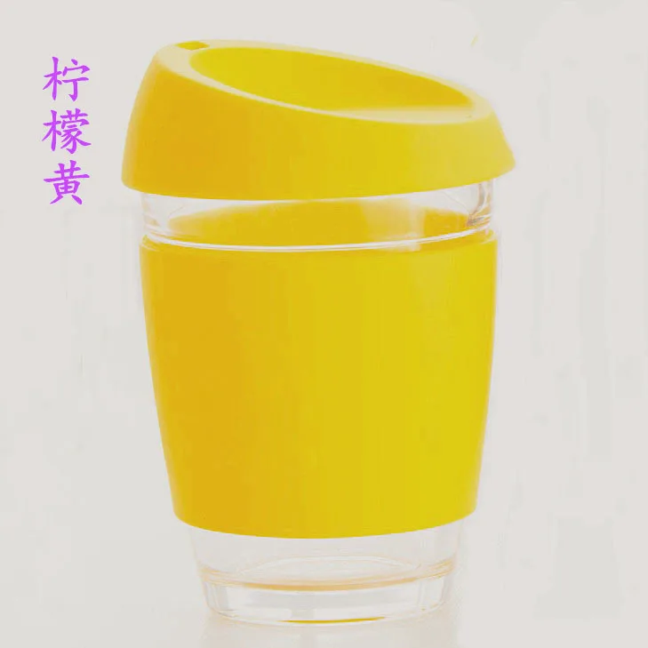 12 унций кофейная чашка с силиконовой крышкой чашка для фруктового сока чашка для воды многоразовая стеклянная кофейная кружка с силиконовым рукавом - Цвет: Лимонно-желтый