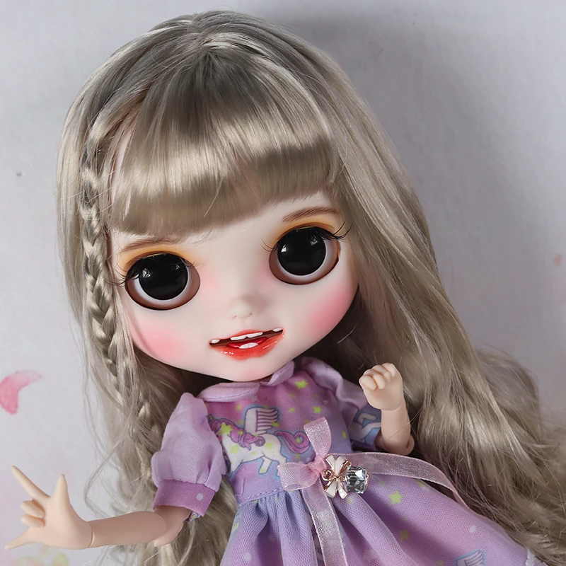 Новое готовое матовое лицо для Blyth Doll ледяной открытый рот с зубами белая кожа губ