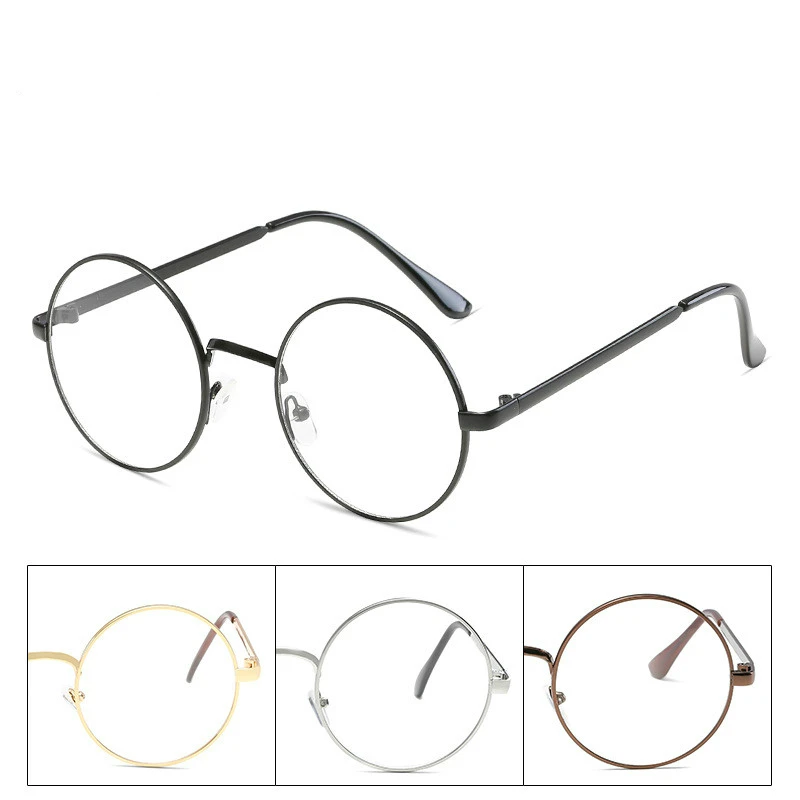 

2019 High Quality Thickened Round Glasses Frame Classic Vintage Spring Leg Metal Women/Men Clean Fake Glasses