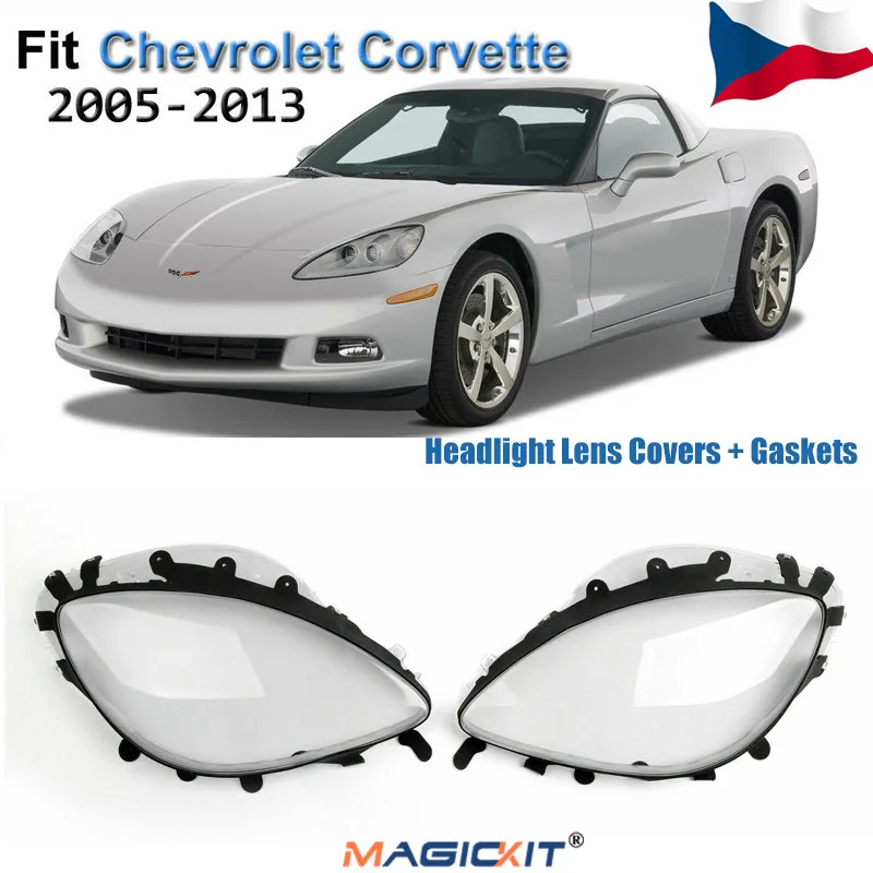 ECOTRIC Headlight Lens Cover Clear Lenses Replacement L+R Pair Compatible with 2005-2013 C6 Corvette