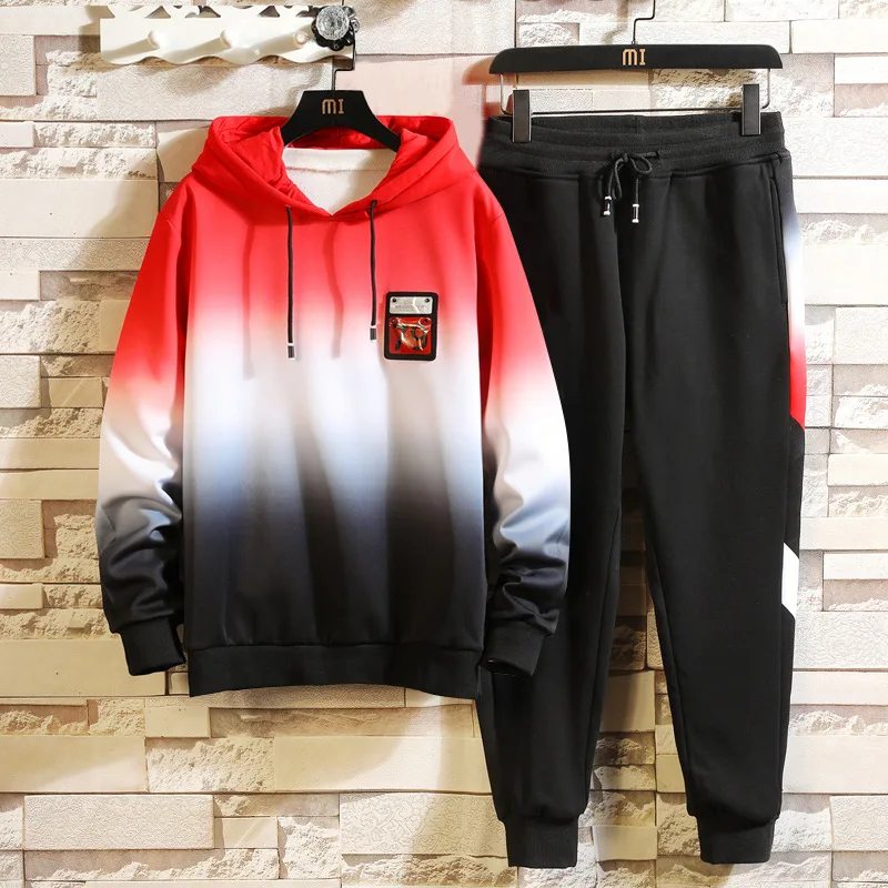 

Autumn And Winter New Style Students Handsome Versatile Fashion Hoodie Set Men's Red Large Size M-4xl