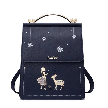 

Just Star Embroidery Deer Girl's 2018 Fashion Backpack Women's Casual Backpack Japanese and Korean Style Small Backpack