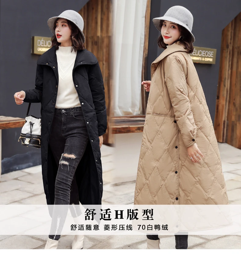 Long Sleeve Long Straight-Cut Pocket Winter White Duck down Convention Solid Color Polo Collar Simple Fashion down Jacket