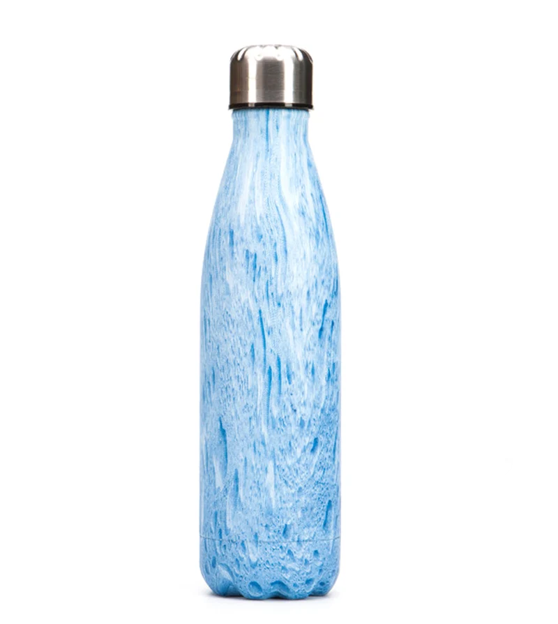 17 унций Двойная Стенка вакуумная изоляция 18/8 нержавеющая сталь бутылка для воды-идеальный Спорт на открытом воздухе Кемпинг Туризм Велоспорт - Цвет: Water droplets Blue
