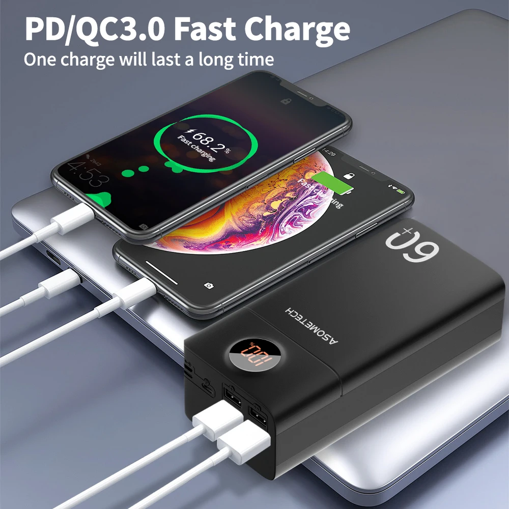 60000mAh Power Bank PD QC3.0 Quick Charge Powerbank 18W USB Type C Two-Way Fast Charging External Battery for iPhone Xiaomi