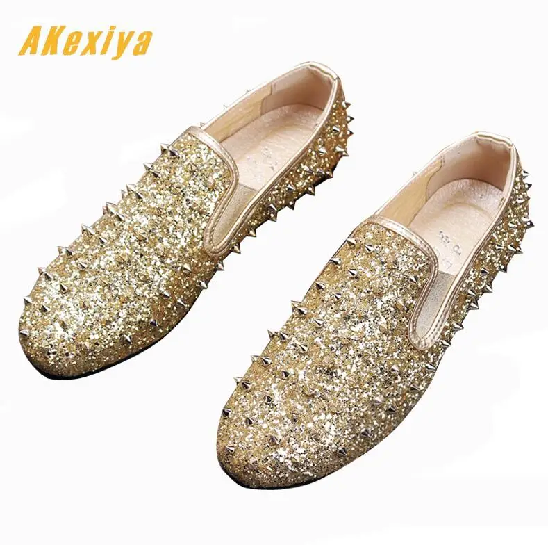 Мужские брендовые дизайнерские туфли сверкающие блестки шипованные с