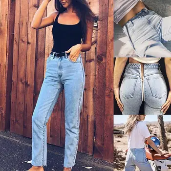 

Sexy Back Zipper Long Jeans Women High Waist Skinny Pencil Blue Denim Pants Premium material made perfect gifts for yourself