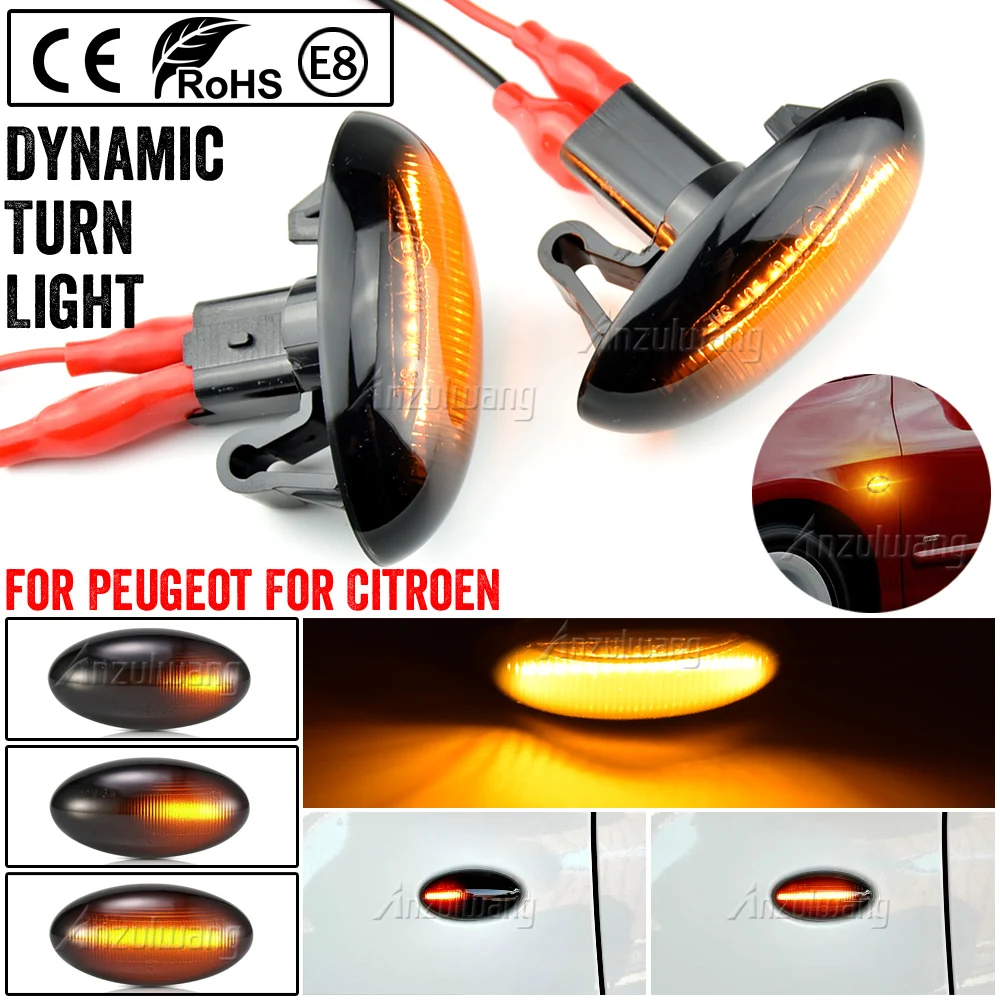 2x Dynamic Flashing Led Side Marker Turn Signal Light For Peugeot 307