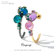 Yhpup серьги-гвоздики с кристаллами, роскошные минималистичные медные серьги 16 K, массивные серьги mujer moda, винтажные S925 ювелирные изделия, новинка