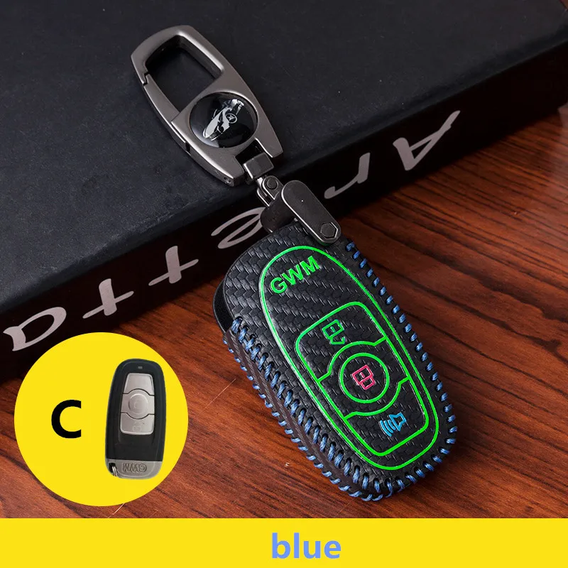 C-blue Световой кожаный чехол для автомобильных ключей, чехол для Защитные чехлы для сидений, сшитые специально для Great Wall Haval купе H7 H8 H9 GMW H6 C50 H6 купе H7 H9 H1 H2 2011- автомобильные аксессуары - Название цвета: C-blue