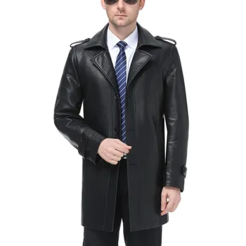

5577 Spring &Autumn Men's Clothing Plus Size Mid-Length Leather Sheep Skin Coat Middle-aged Men's Slim-Fit Leather Trench