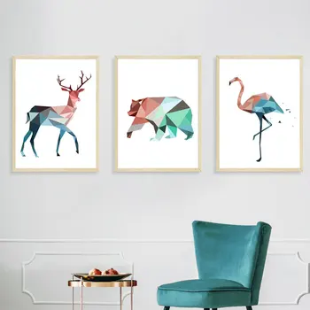 

Decorative Canvas Painting Geometric Animal Triptych INS Style Home Background Wall Frameless Painting Core