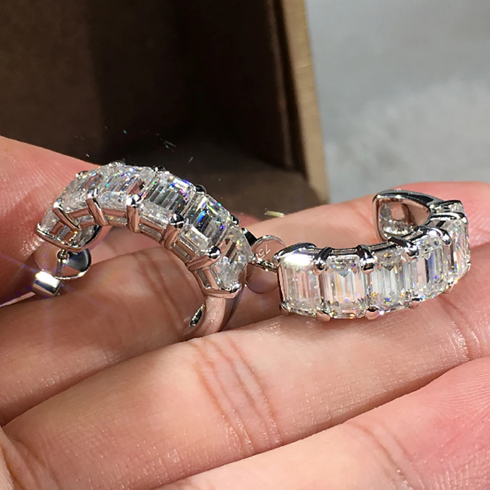 

Custom Solid 10K White Gold Stud Earrings Women 0.5 Carat Emerald Rectangle Moissanite Diamond Wedding Anniversary Engagement