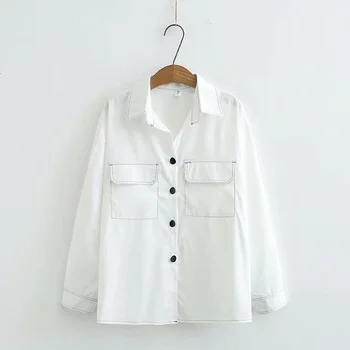 

Plus Size Women's Long Sleeved White Black Blouse Solid Spring New Officewear Blouses