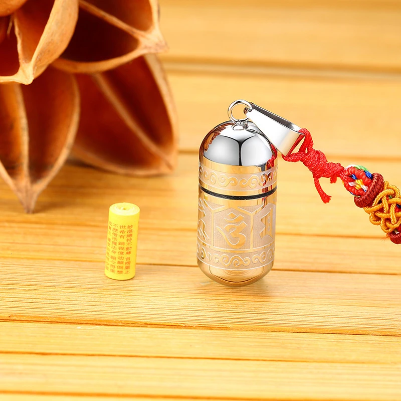 Buddhism Six Words Openable Necklace Women Men OM Mantra Prayer Wheel Mantra Bottle Urn Pendant Stainless Steel Jewelry - Image 4